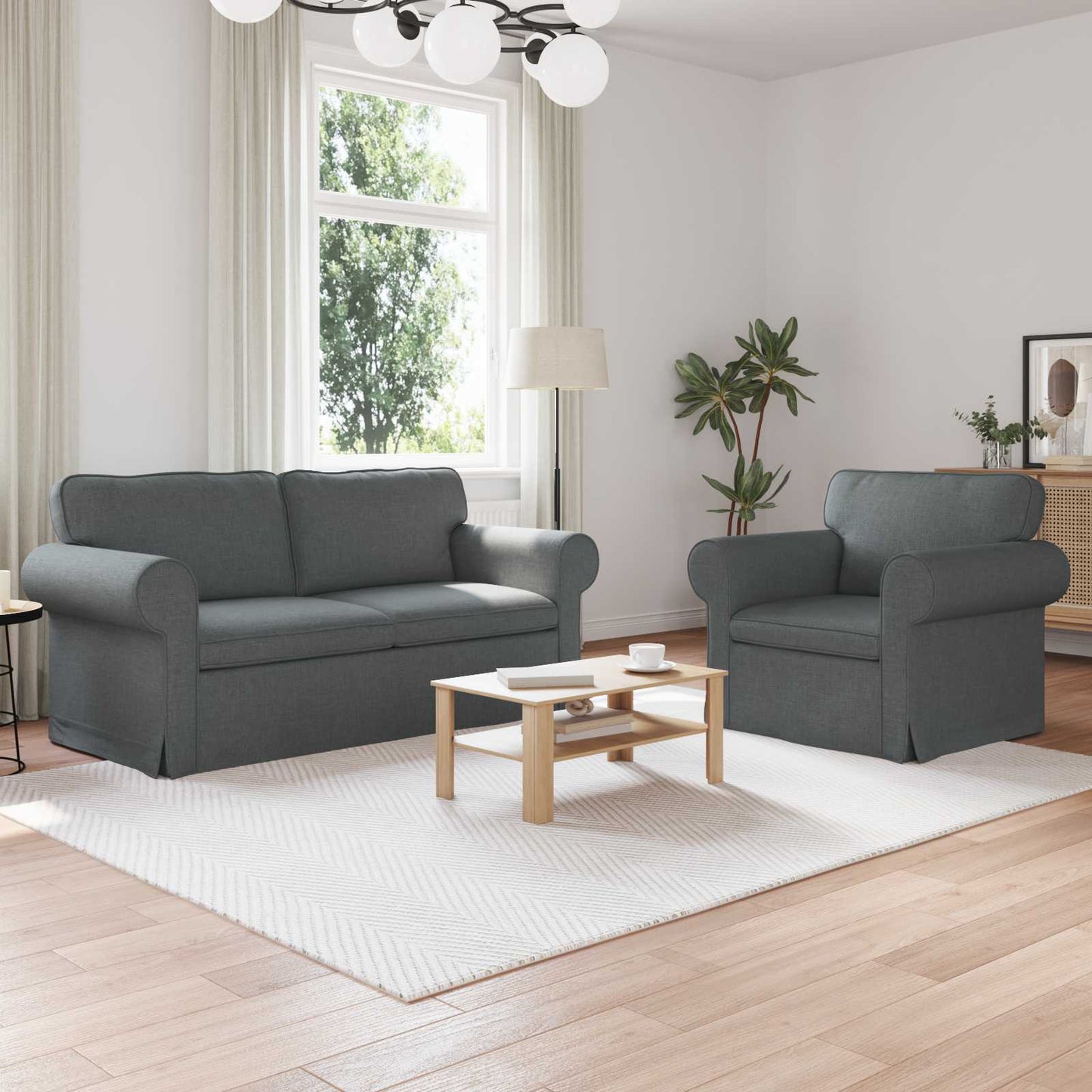 Sofa Set 2 pcs Dunkelgrau 175 x 82 x 80 cm Stoff