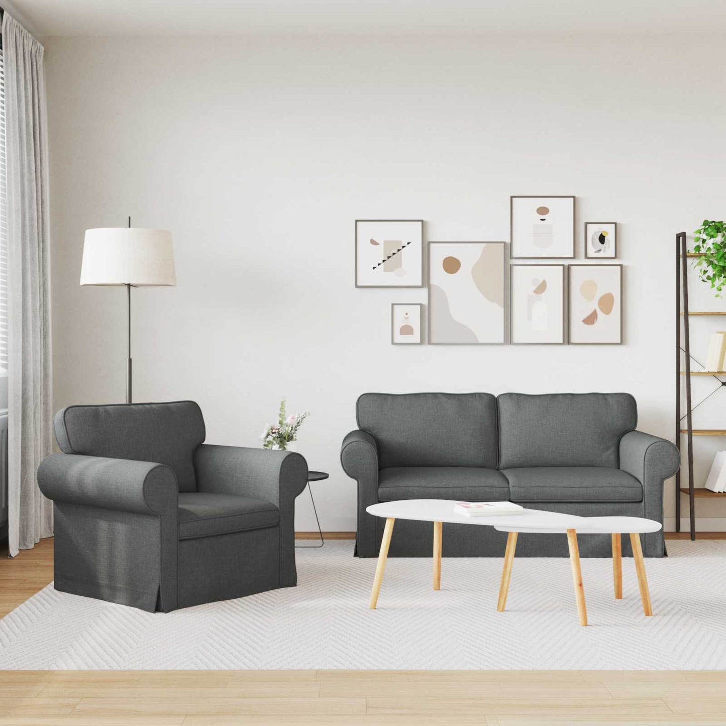 Sofa Set 2 pcs Dunkelgrau 175 x 82 x 80 cm Stoff