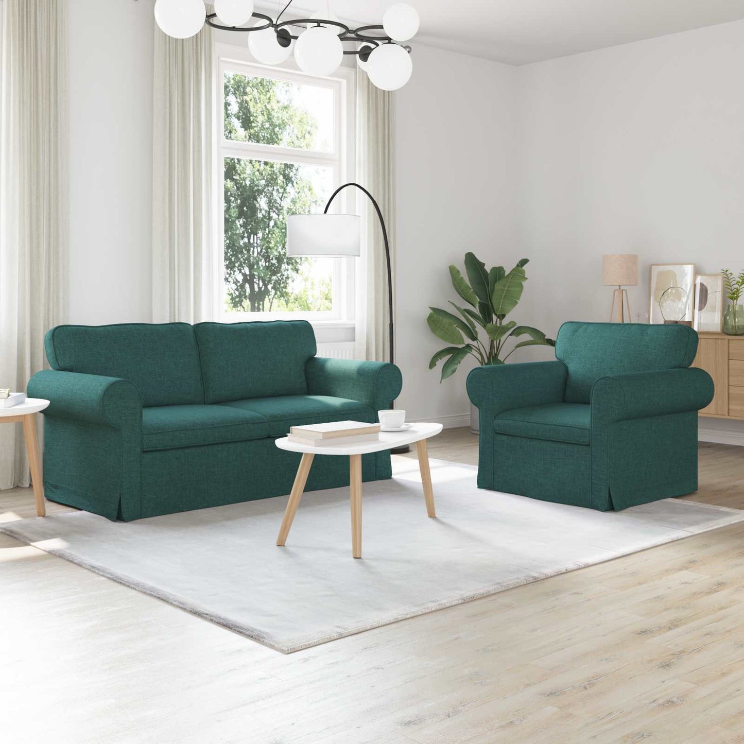 Sofa Set 2 pcs Dunkelgrün 175 x 82 x 80 cm Stoff
