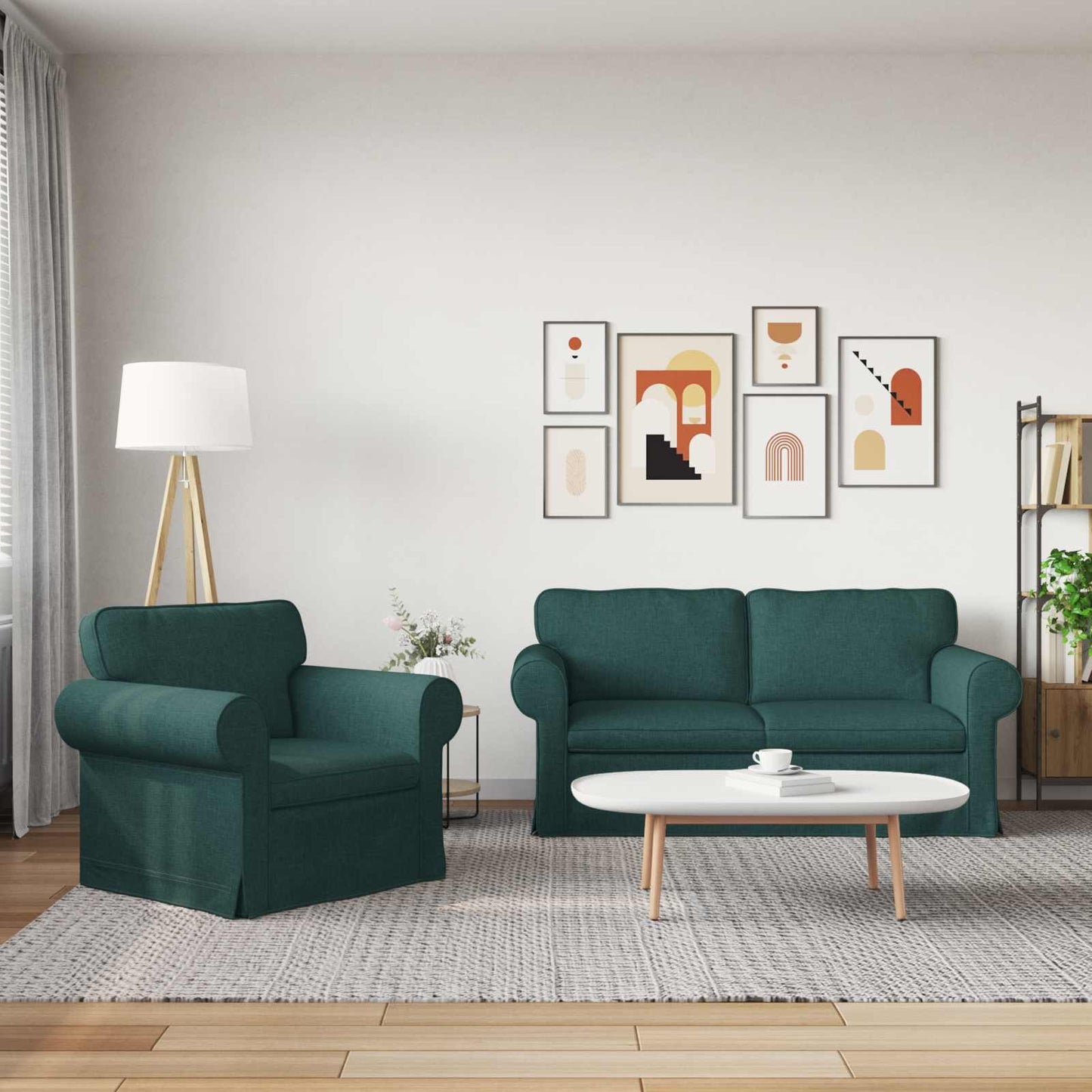 Sofa Set 2 pcs Dunkelgrün 175 x 82 x 80 cm Stoff