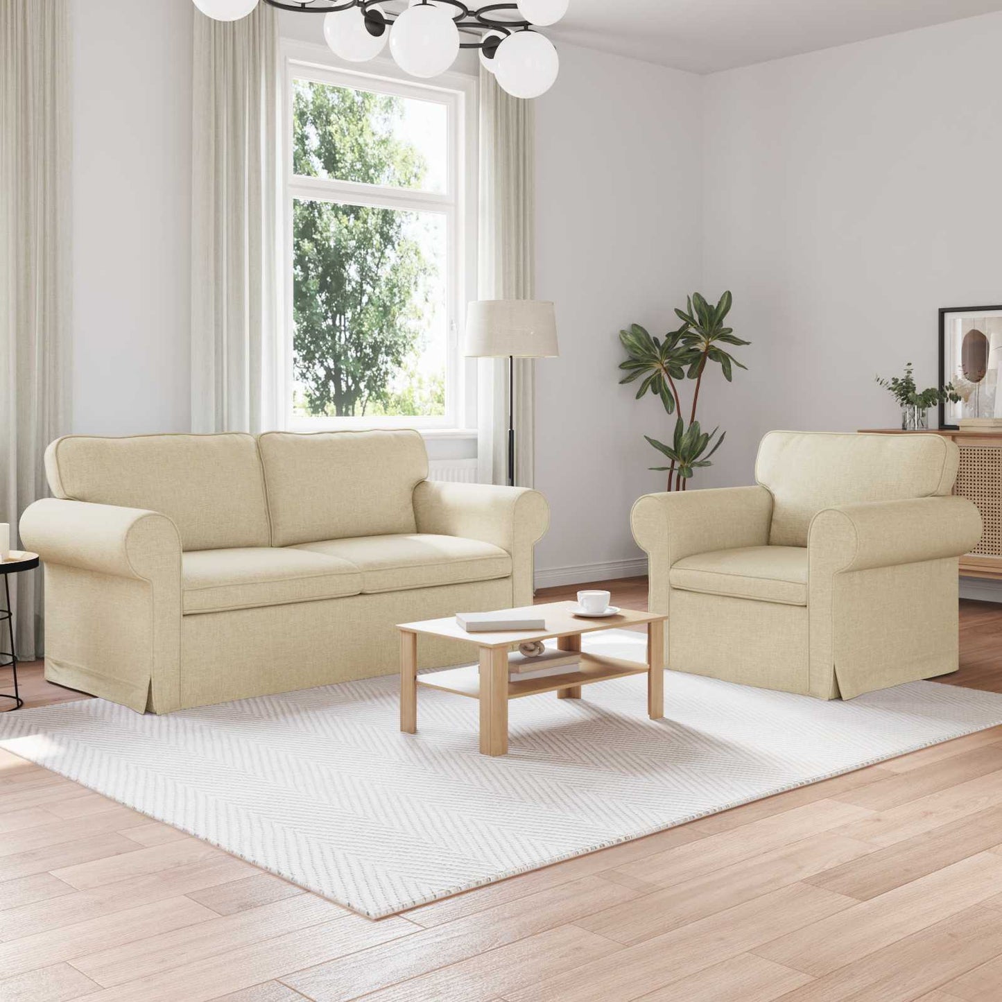 Sofa Set 2 pcs Creme 175 x 82 x 80 cm Stoff