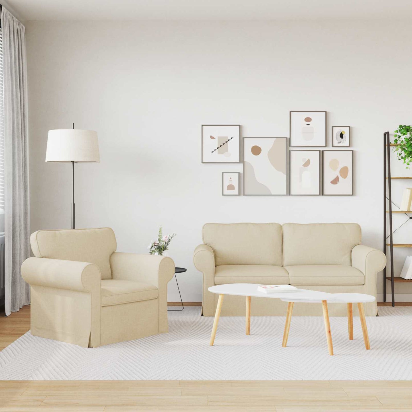 Sofa Set 2 pcs Creme 175 x 82 x 80 cm Stoff