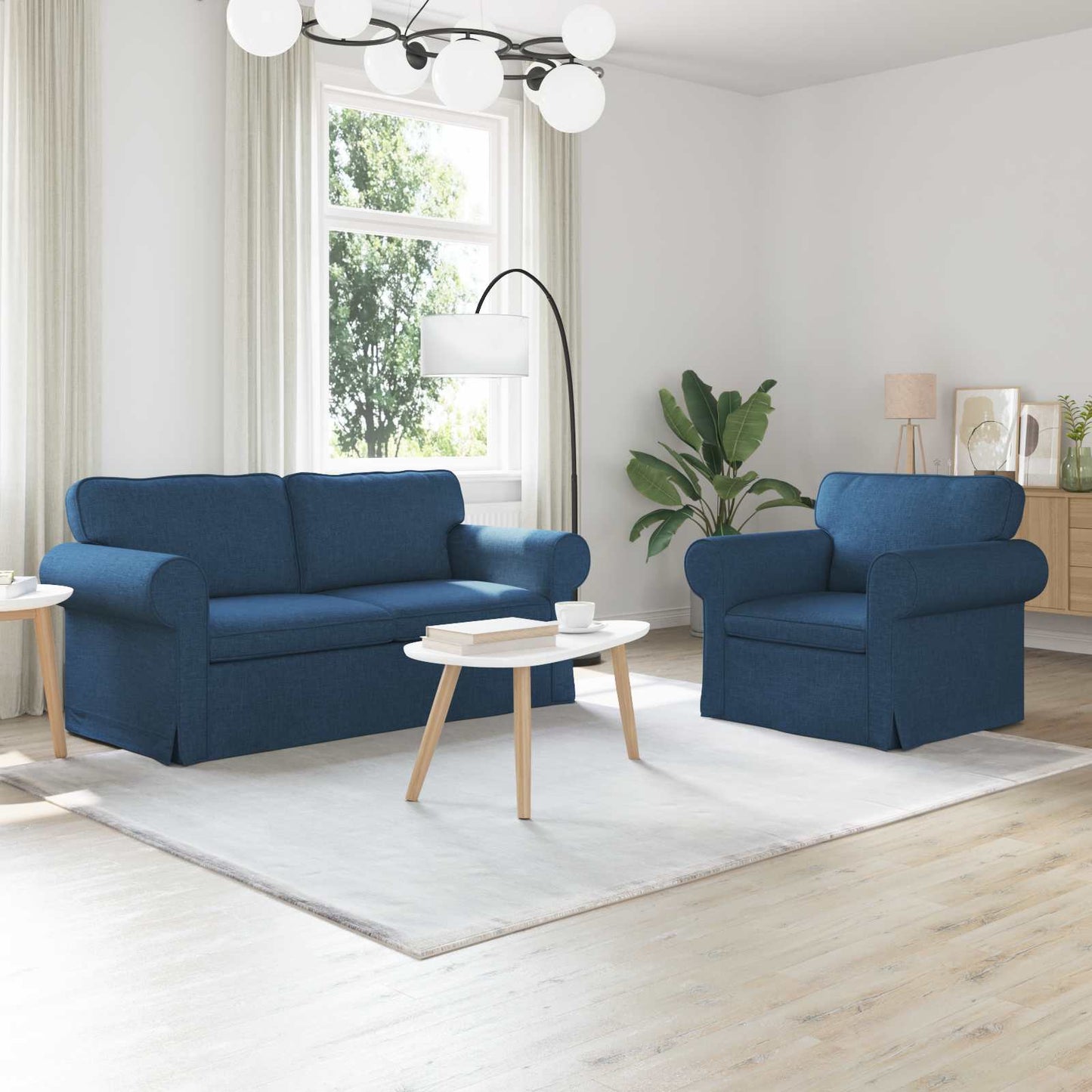 Sofa Set 2 pcs Blau 175 x 82 x 80 cm Stoff