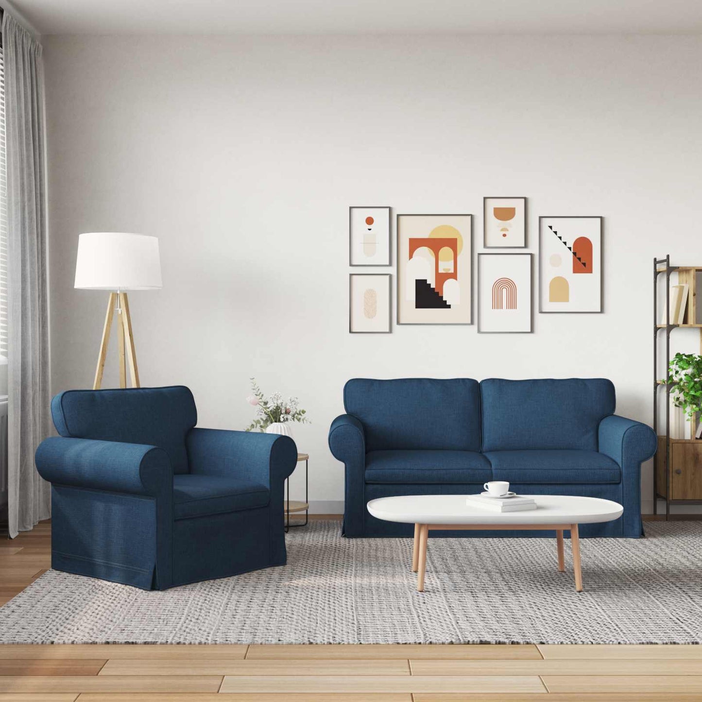 Sofa Set 2 pcs Blau 175 x 82 x 80 cm Stoff