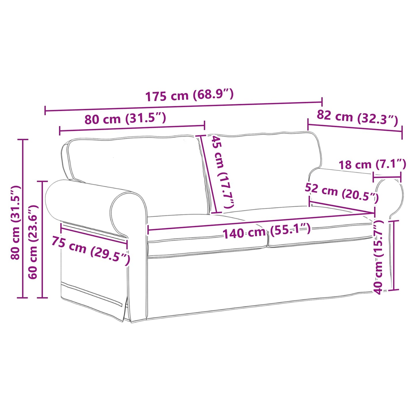 Sofa Set 2 pcs Blau 175 x 82 x 80 cm Stoff
