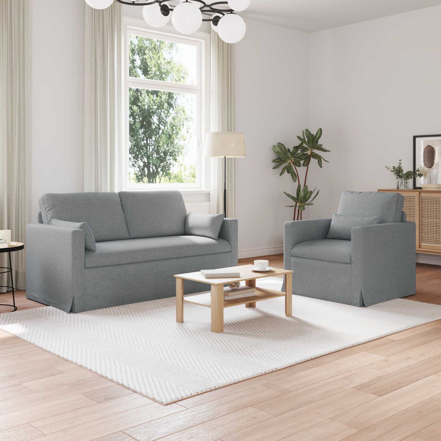 Sofa Set 2 pcs Hellgrau 158 x 78 x 80 cm Stoff