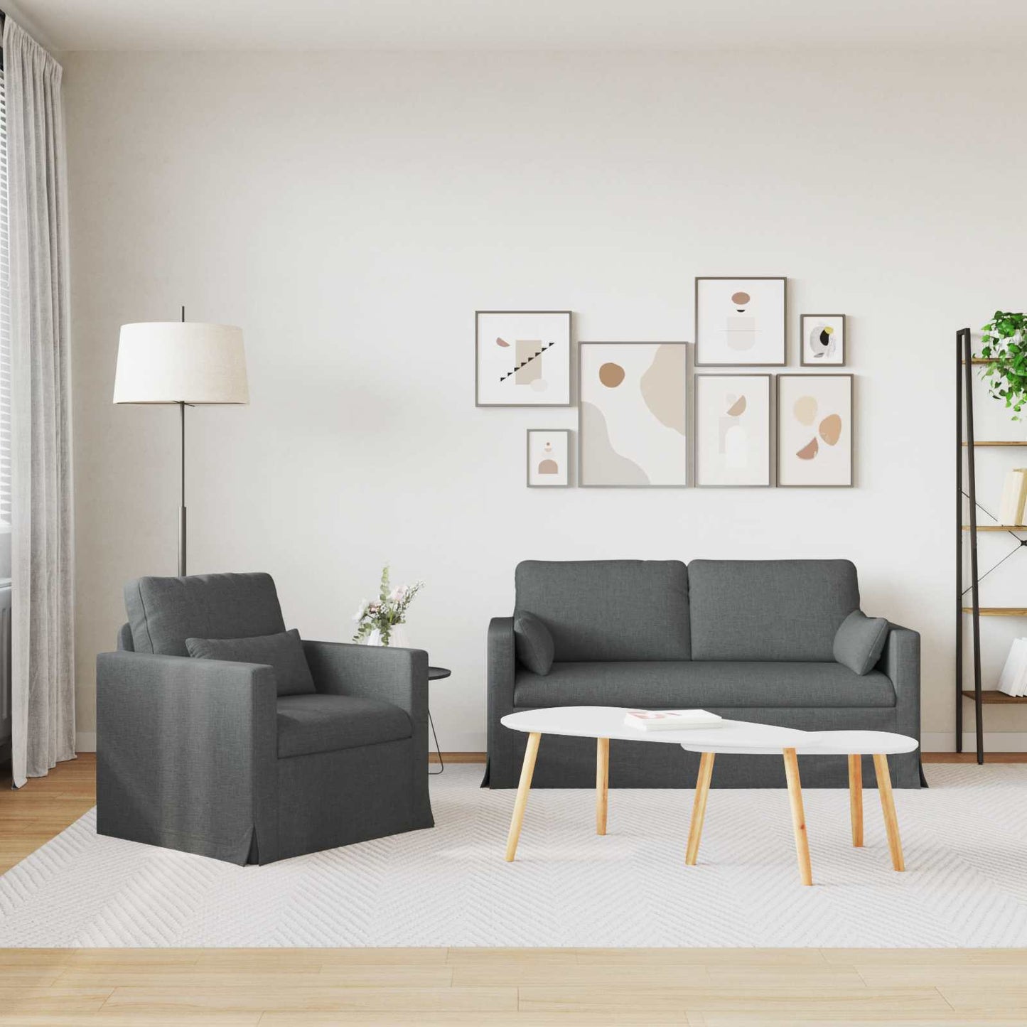 Sofa Set 2 pcs Dunkelgrau 158 x 78 x 80 cm Stoff