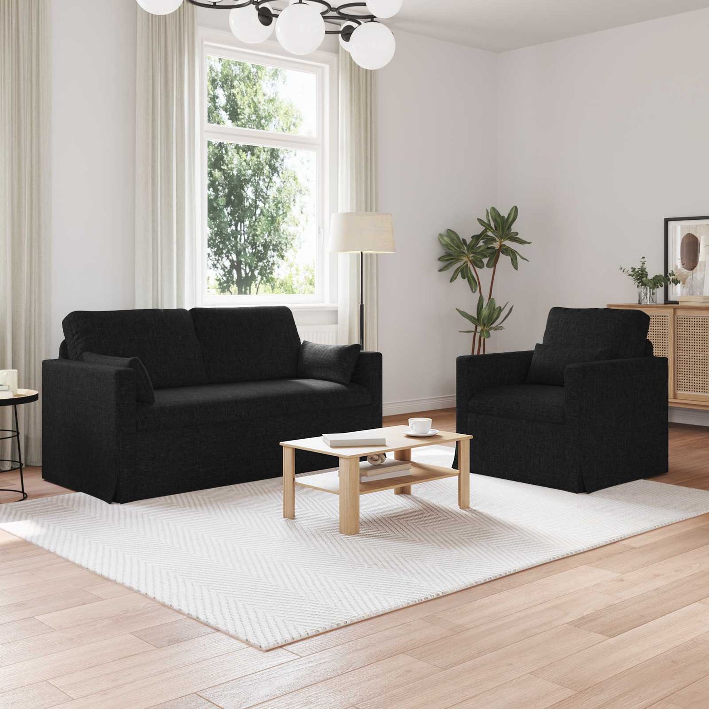 Sofa Set 2 pcs Schwarz 158 x 78 x 80 cm Stoff