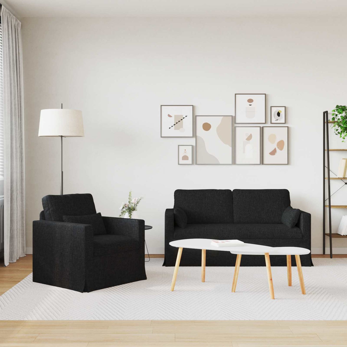 Sofa Set 2 pcs Schwarz 158 x 78 x 80 cm Stoff
