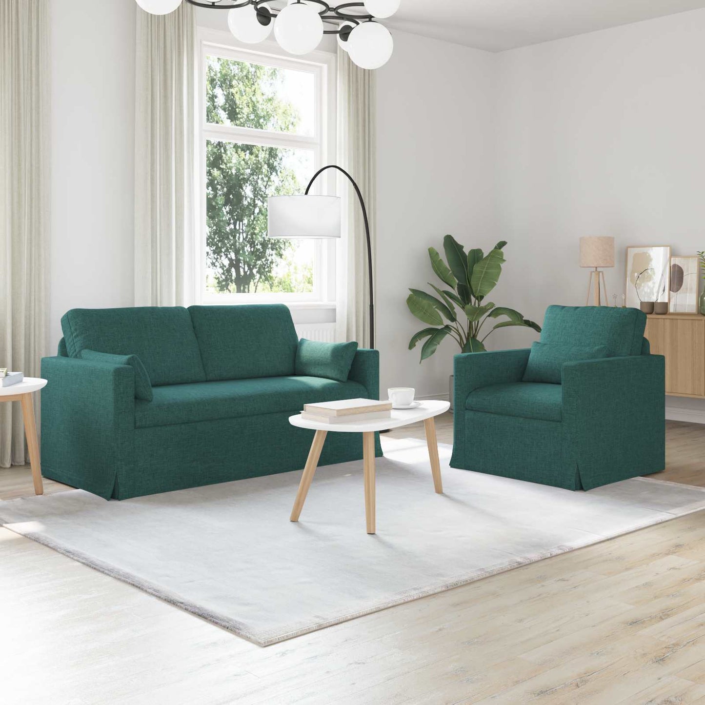 Sofa Set 2 pcs Dunkelgrün 158 x 78 x 80 cm Stoff