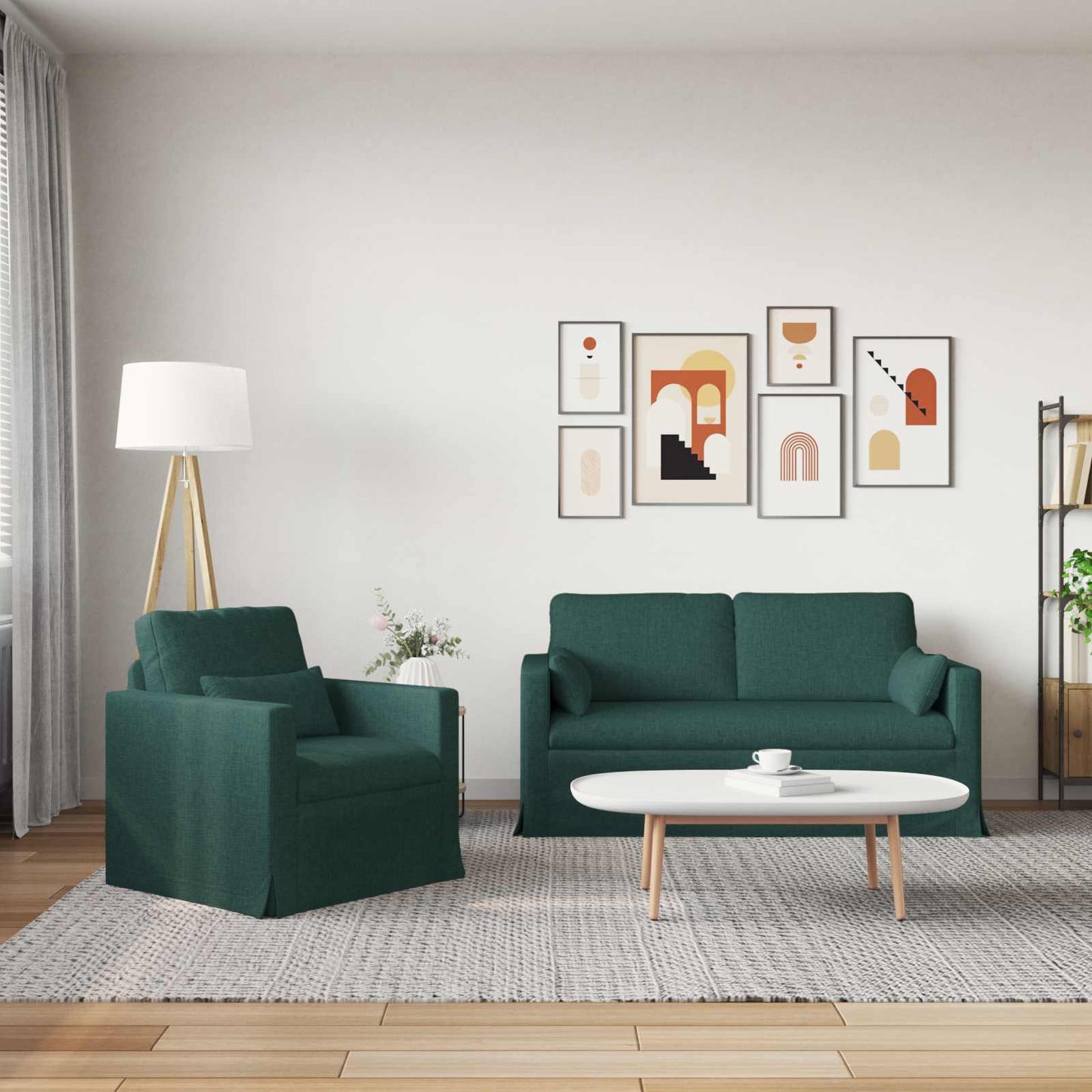 Sofa Set 2 pcs Dunkelgrün 158 x 78 x 80 cm Stoff