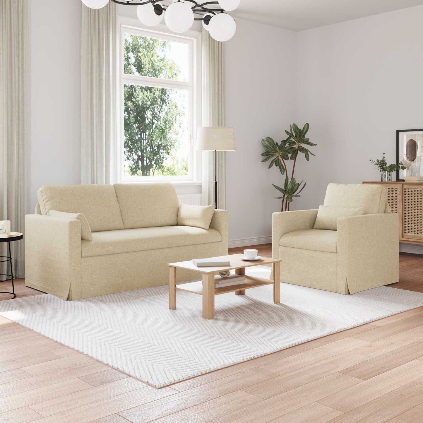 Sofa Set 2 pcs Creme 158 x 78 x 80 cm Stoff
