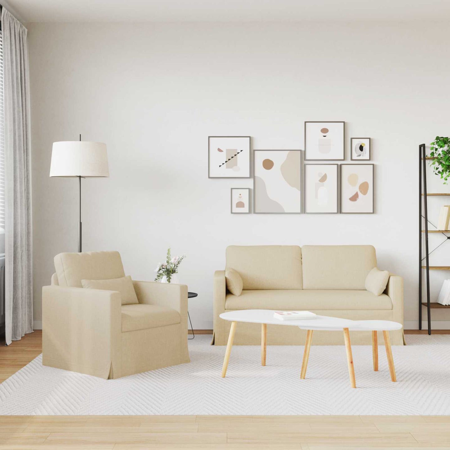 Sofa Set 2 pcs Creme 158 x 78 x 80 cm Stoff