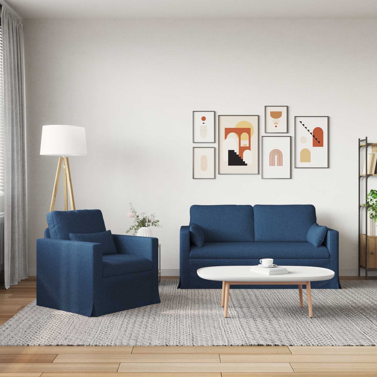 Sofa Set 2 pcs Blau 158 x 78 x 80 cm Stoff