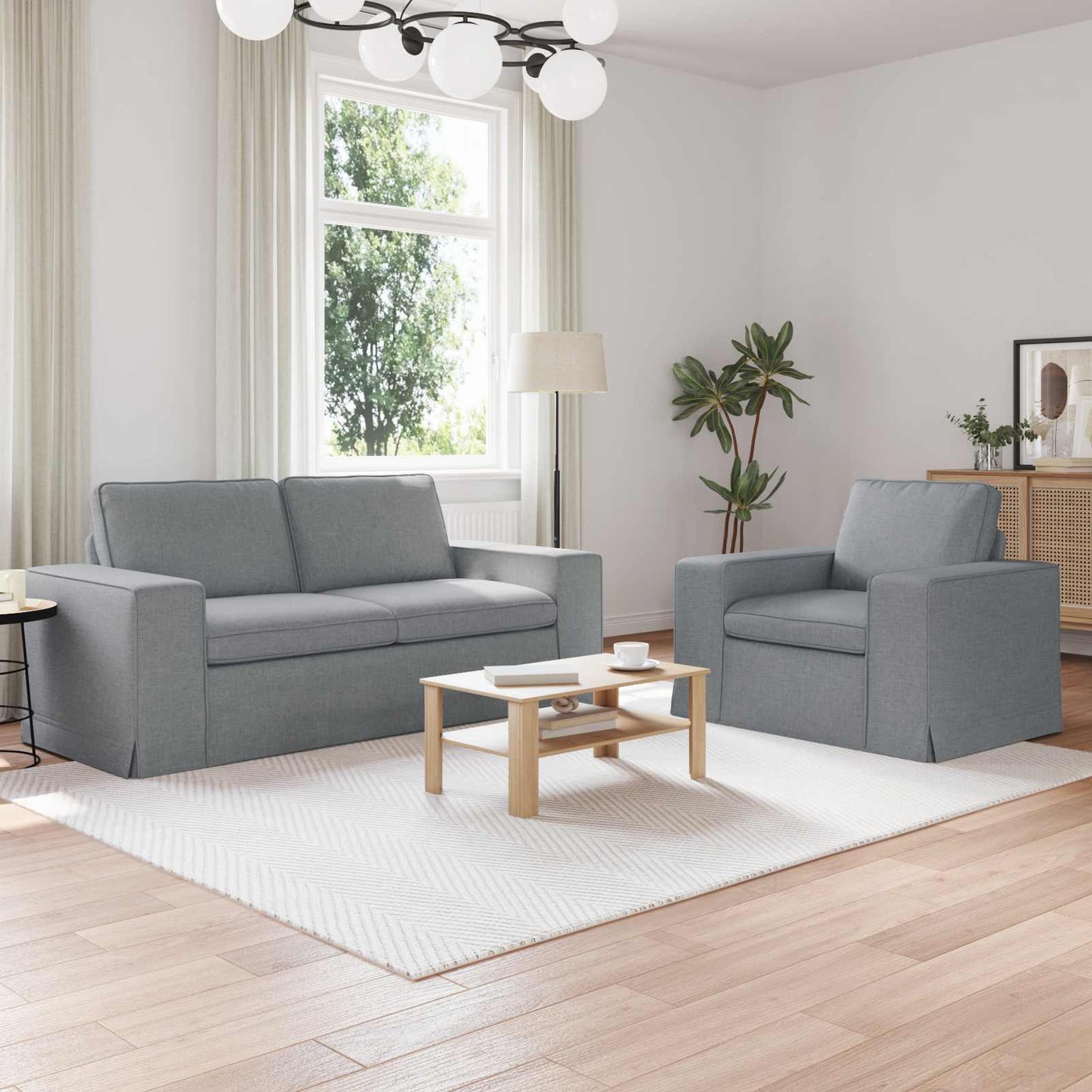 Sofa Set 2 pcs Hellgrau 182 x 80 x 82 cm Stoff