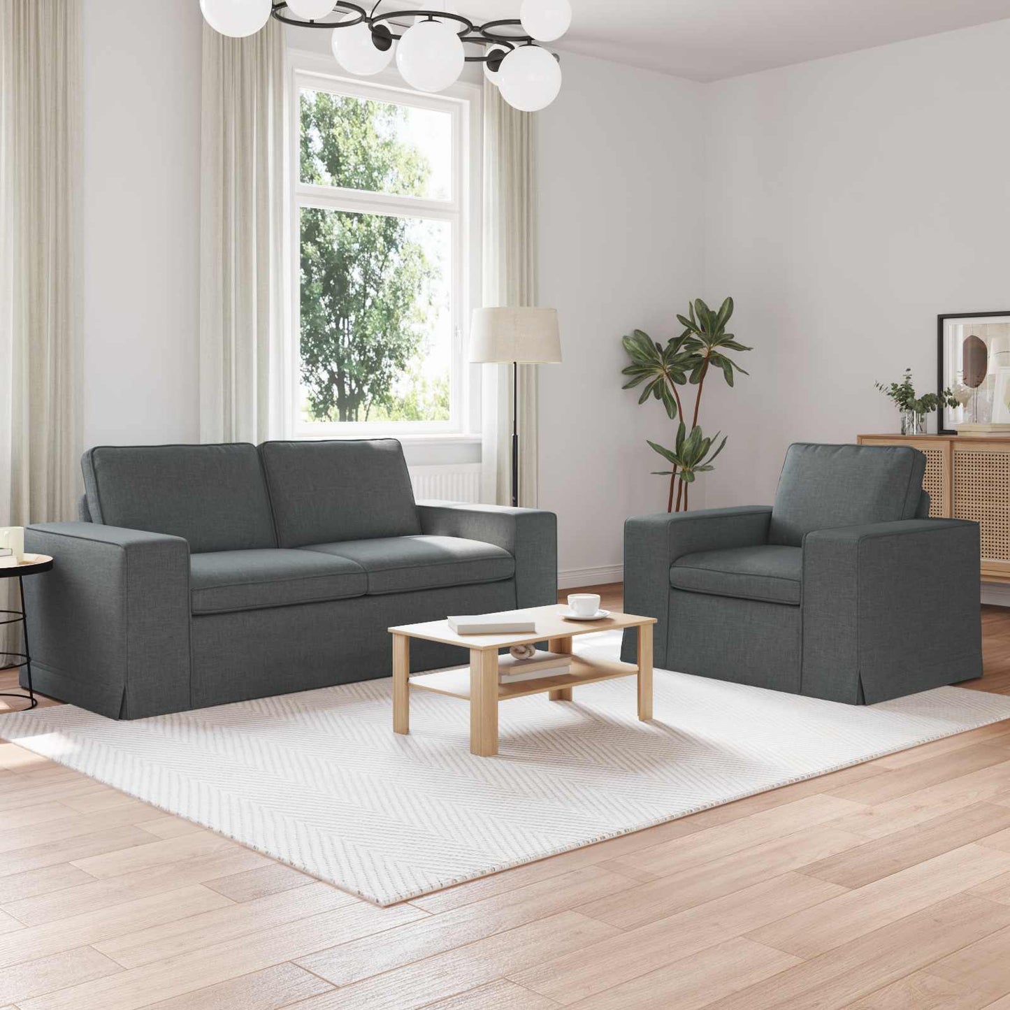 Sofa Set 2 pcs Dunkelgrau 182 x 80 x 82 cm Stoff