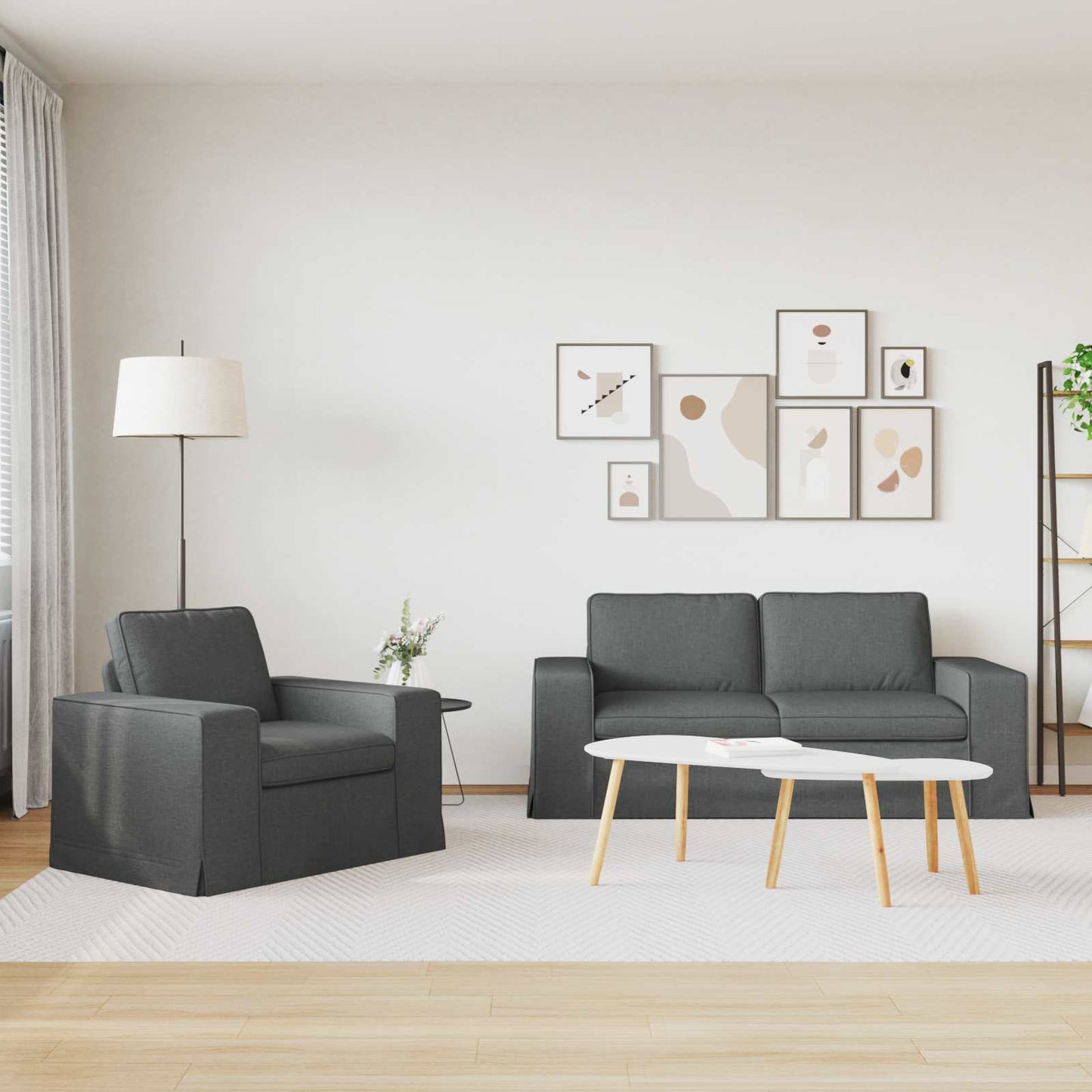 Sofa Set 2 pcs Dunkelgrau 182 x 80 x 82 cm Stoff