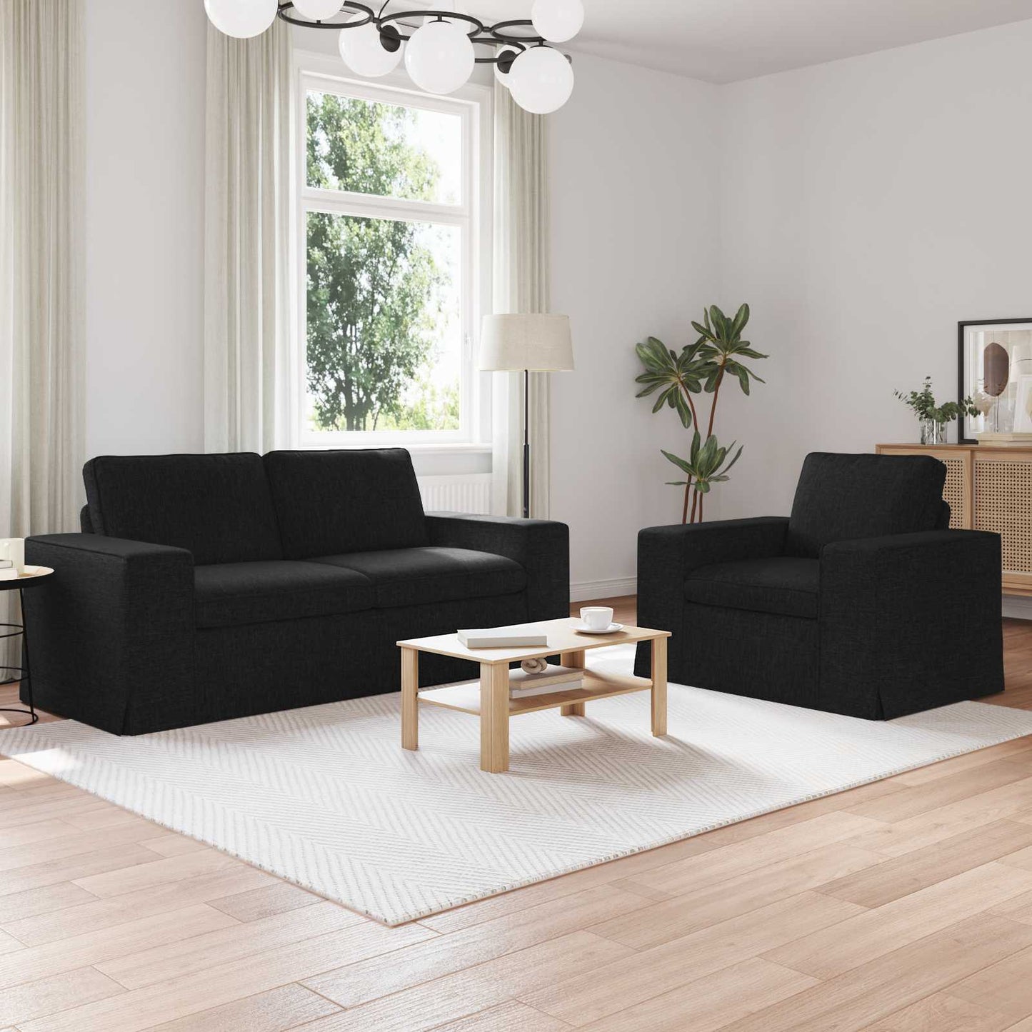 Sofa Set 2 pcs Schwarz 182 x 80 x 82 cm Stoff