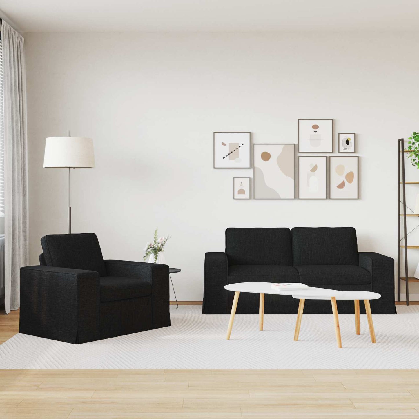Sofa Set 2 pcs Schwarz 182 x 80 x 82 cm Stoff