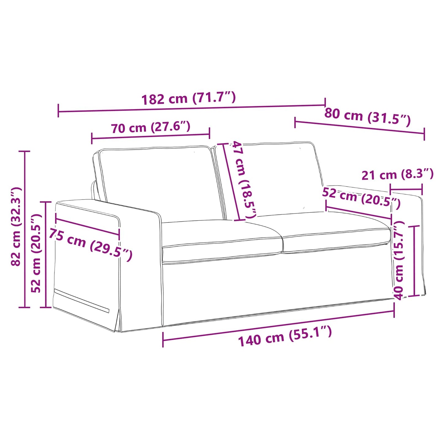 Sofa Set 2 pcs Schwarz 182 x 80 x 82 cm Stoff