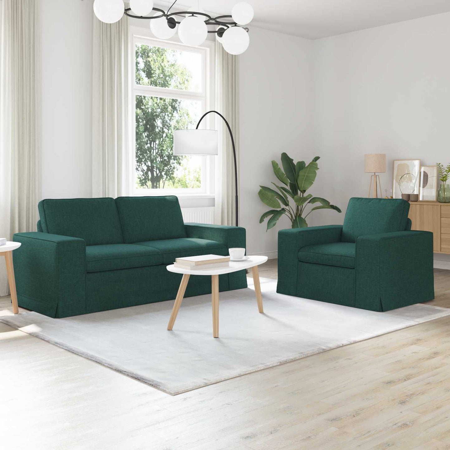 Sofa Set 2 pcs Dunkelgrün 182 x 80 x 82 cm Stoff