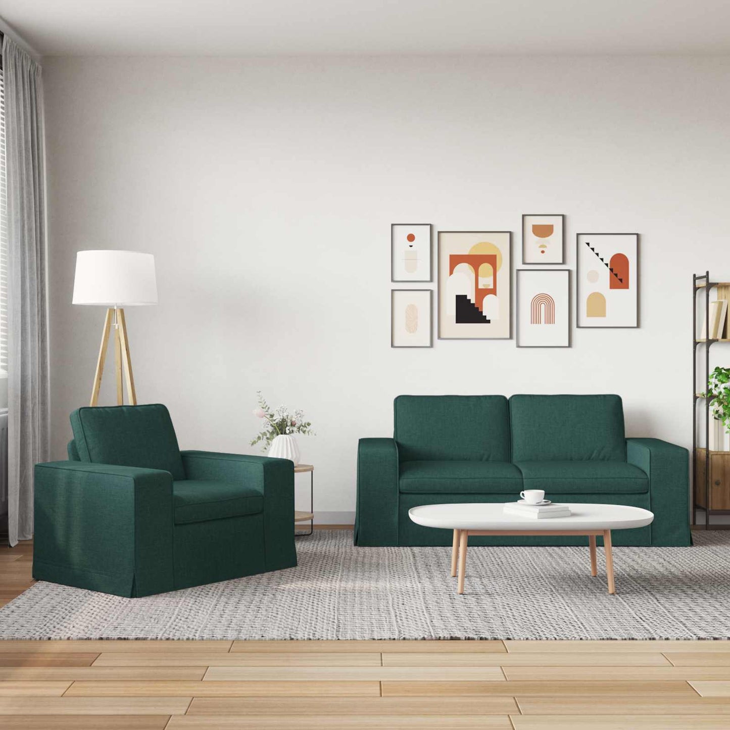 Sofa Set 2 pcs Dunkelgrün 182 x 80 x 82 cm Stoff