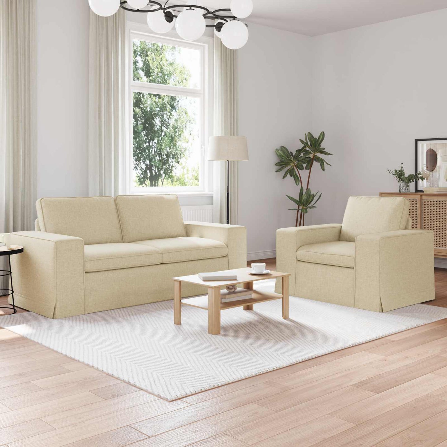 Sofa Set 2 pcs Creme 182 x 80 x 82 cm Stoff