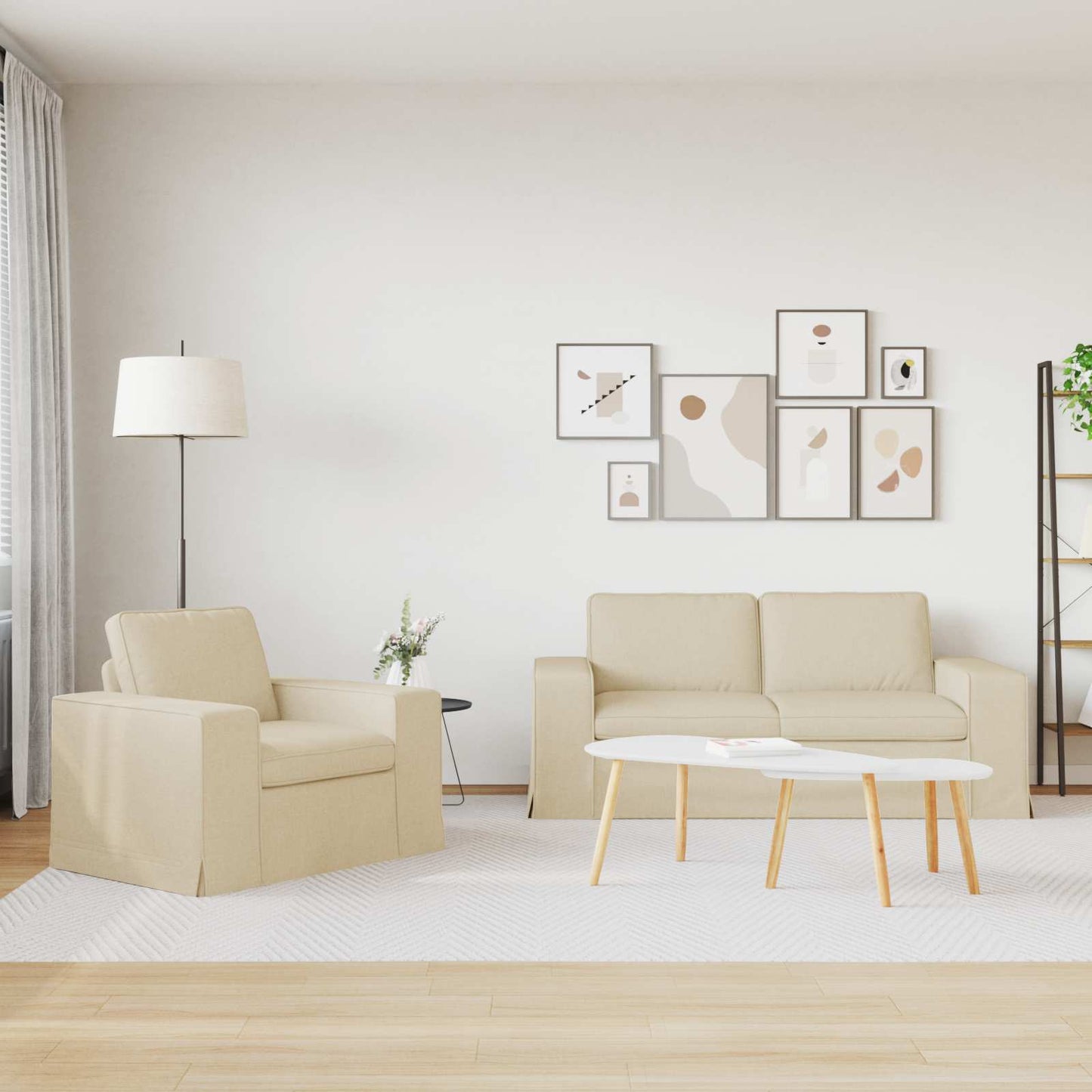 Sofa Set 2 pcs Creme 182 x 80 x 82 cm Stoff