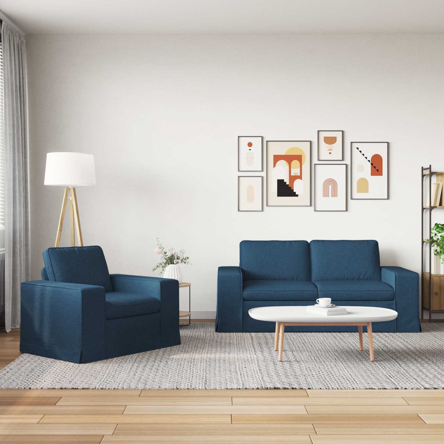 Sofa Set 2 pcs Blau 182 x 80 x 82 cm Stoff