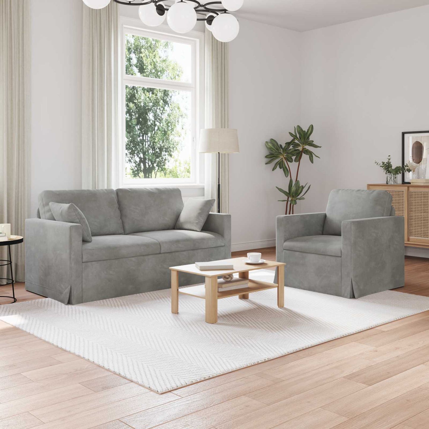 Sofa Set 2 pcs Hellgrau 158 x 78 x 80 cm Samt