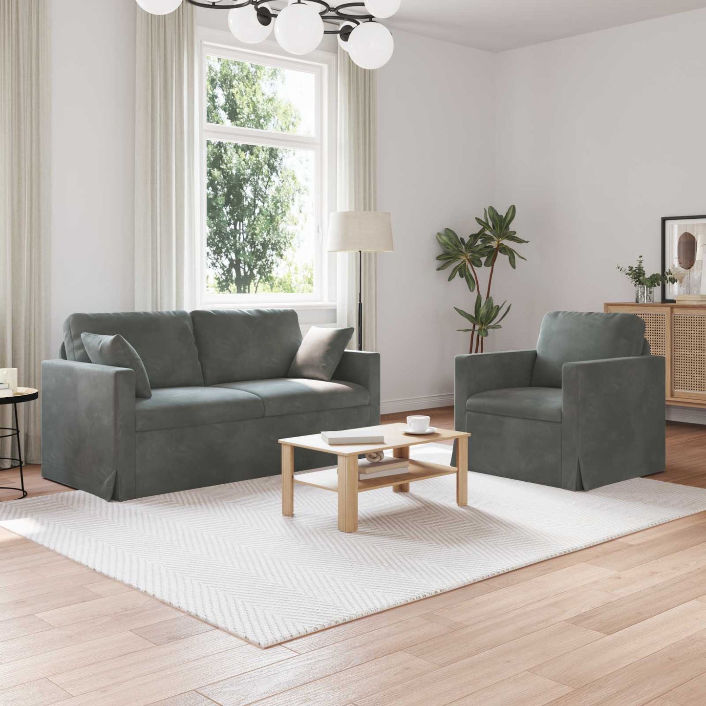 Sofa Set 2 pcs Dunkelgrau 158 x 78 x 80 cm Samt