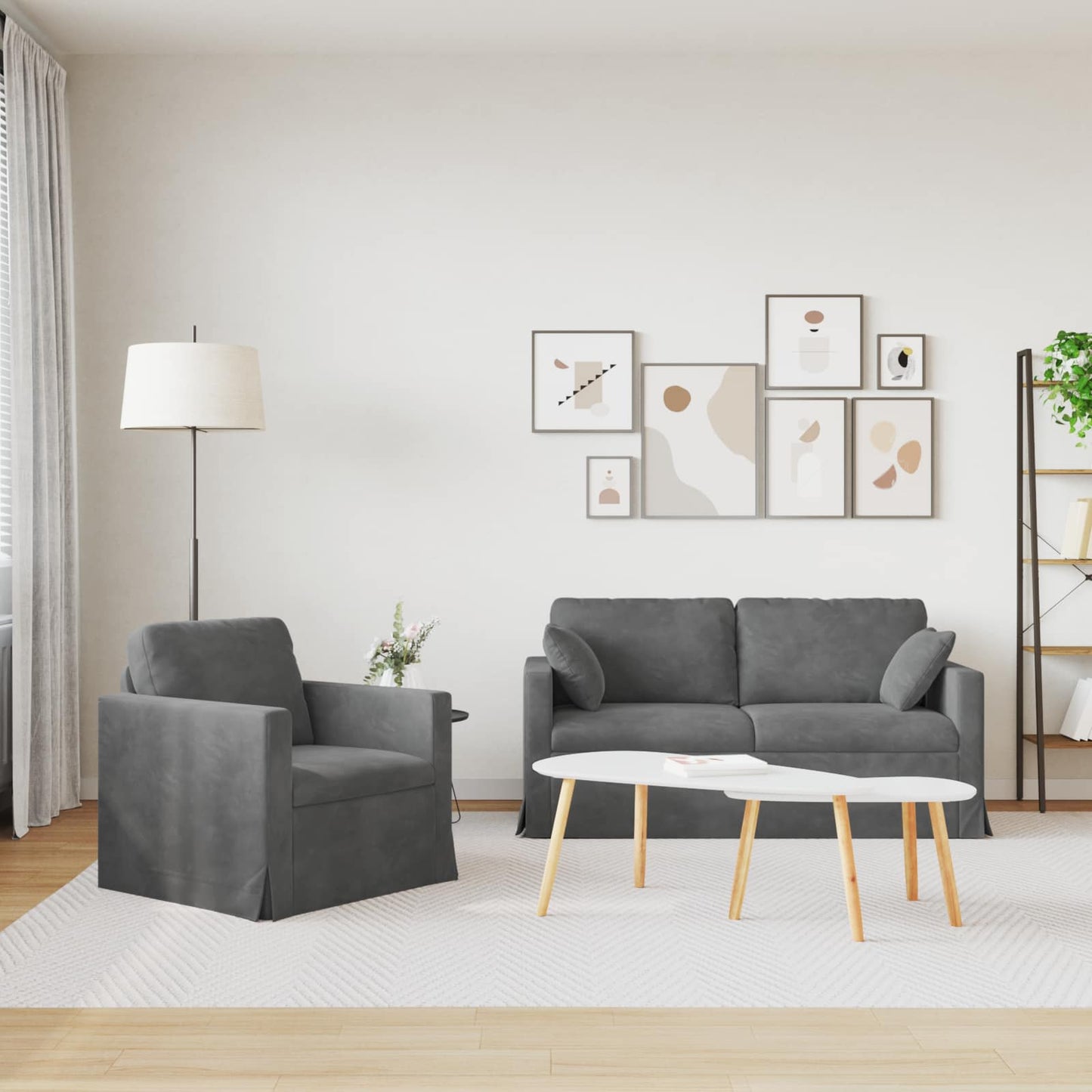 Sofa Set 2 pcs Dunkelgrau 158 x 78 x 80 cm Samt