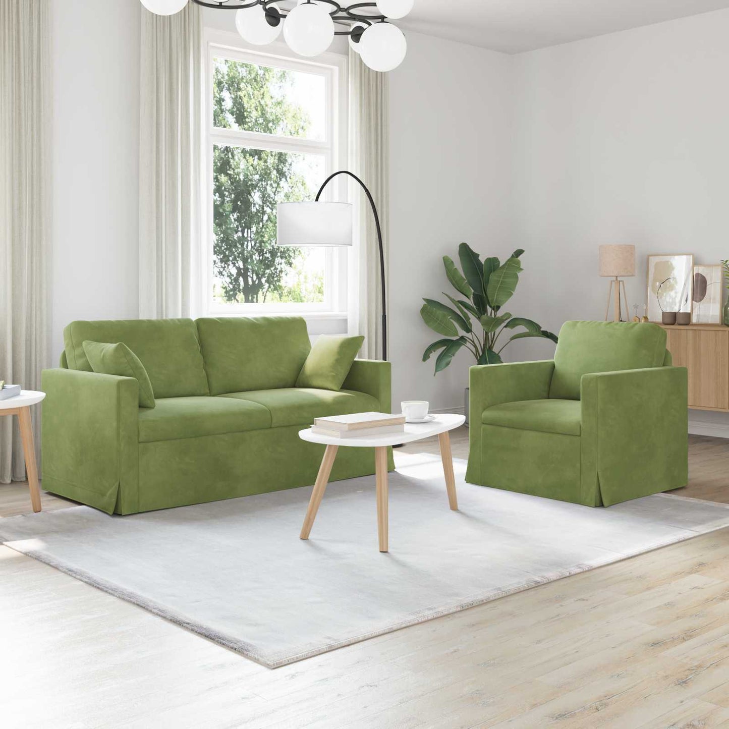 Sofa Set 2 pcs Hellgrün 158 x 78 x 80 cm Samt