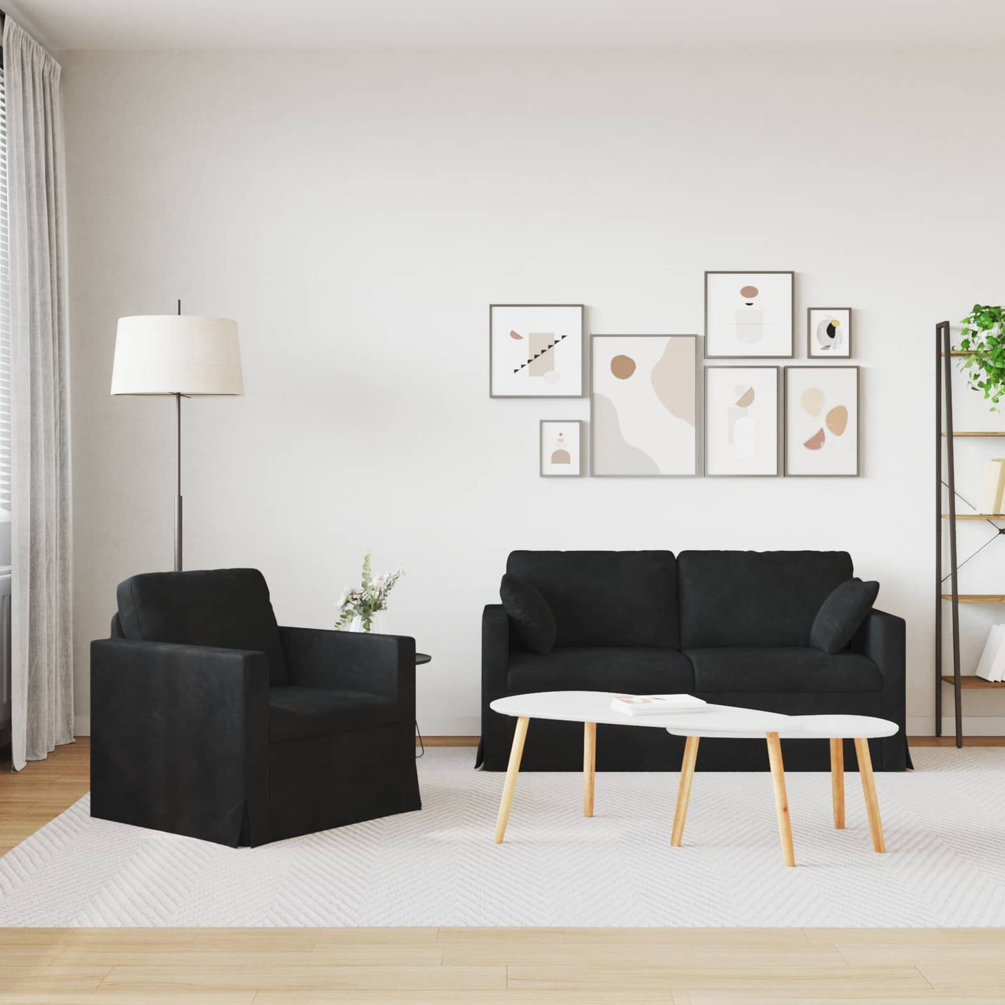 Sofa Set 2 pcs Schwarz 158 x 78 x 80 cm Samt