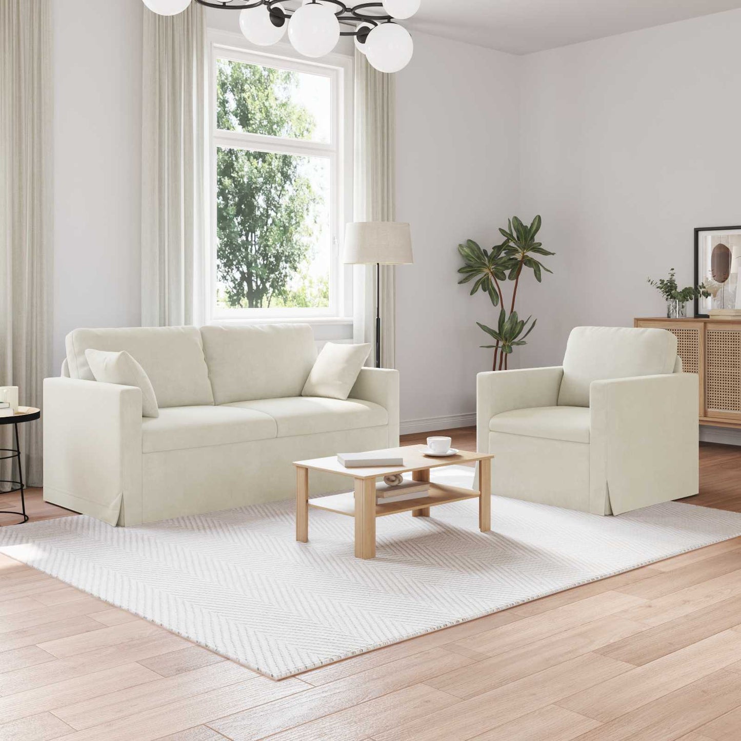 Sofa Set 2 pcs Creme 158 x 78 x 80 cm Samt