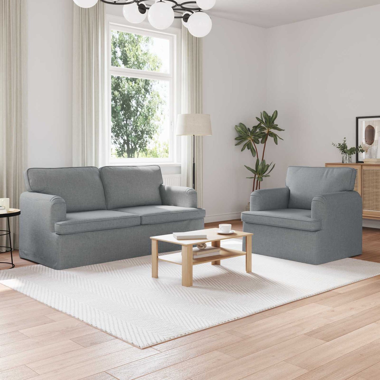 Sofa Set 2 pcs Hellgrau 162 x 80 x 85 cm Stoff