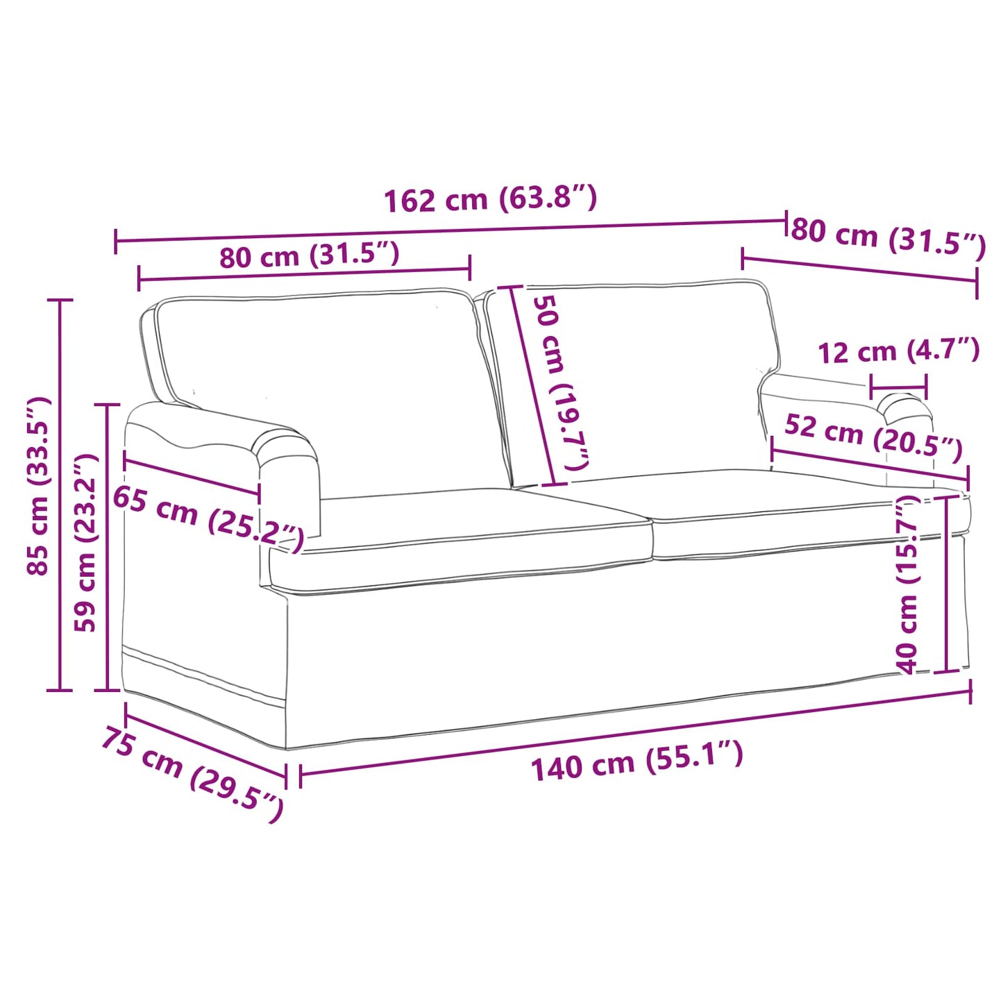 Sofa Set 2 pcs Hellgrau 162 x 80 x 85 cm Stoff