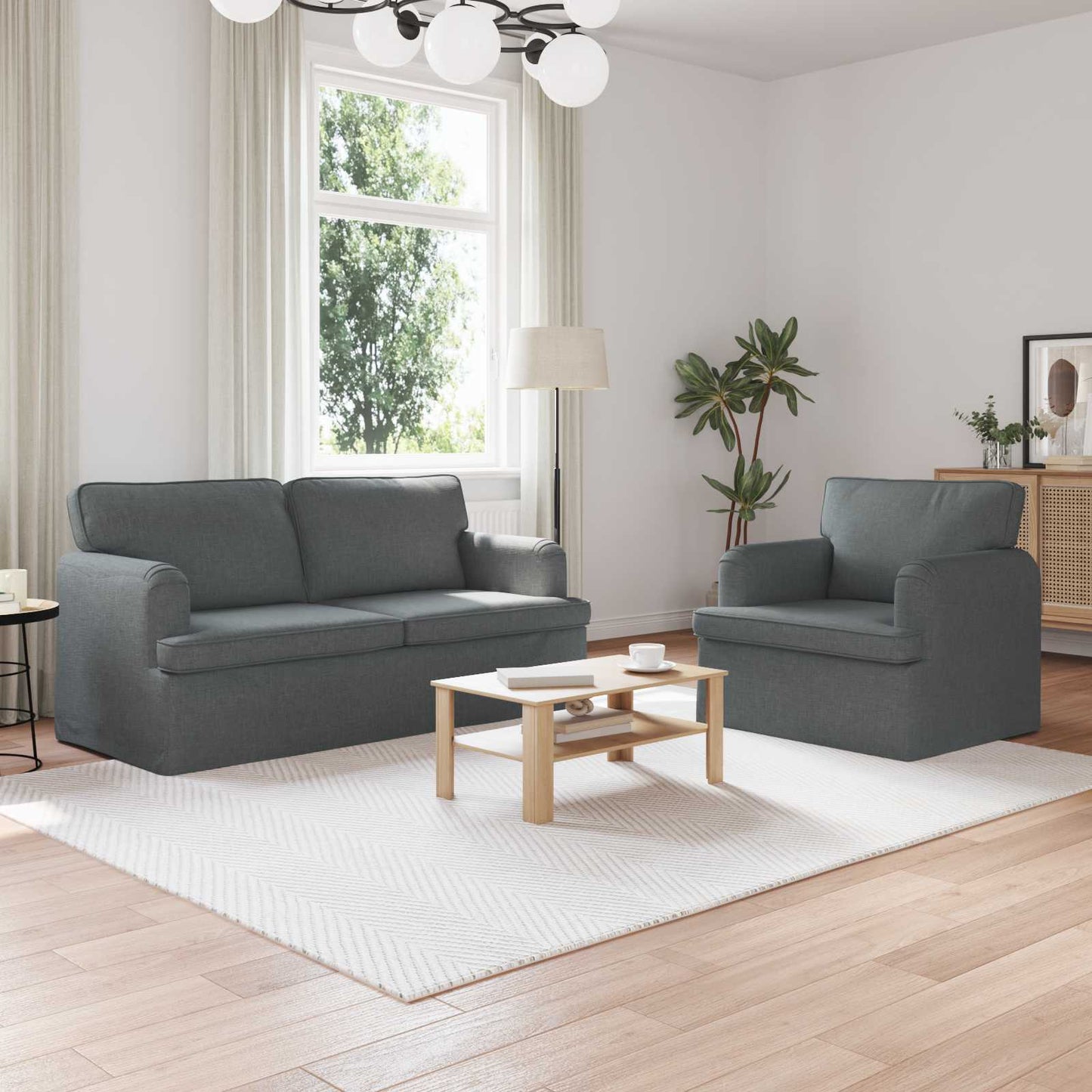 Sofa Set 2 pcs Dunkelgrau 162 x 80 x 85 cm Stoff