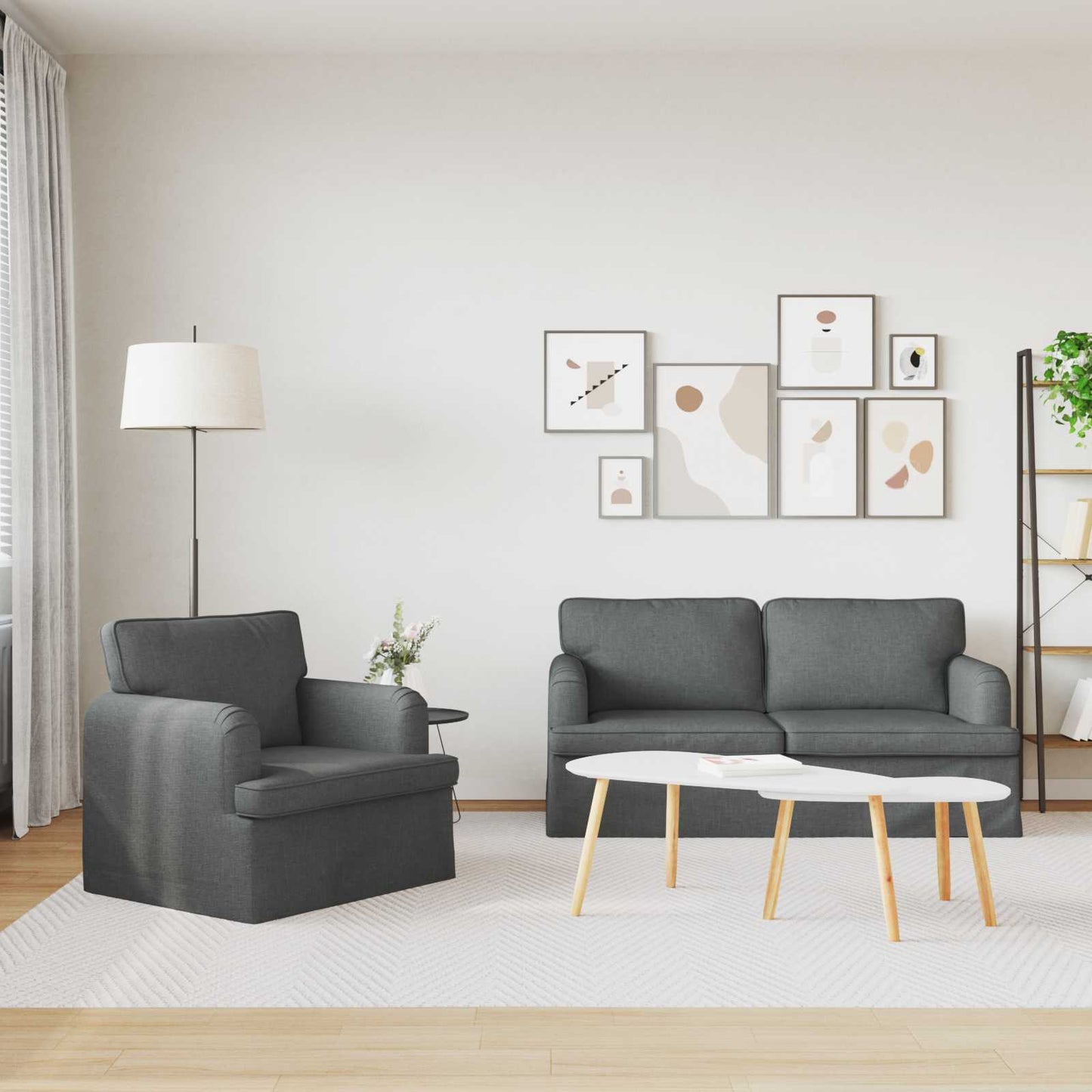 Sofa Set 2 pcs Dunkelgrau 162 x 80 x 85 cm Stoff