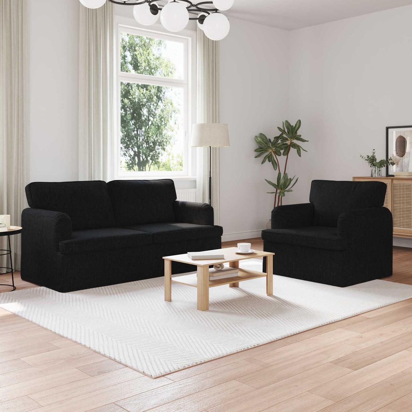 Sofa Set 2 pcs Schwarz 162 x 80 x 85 cm Stoff