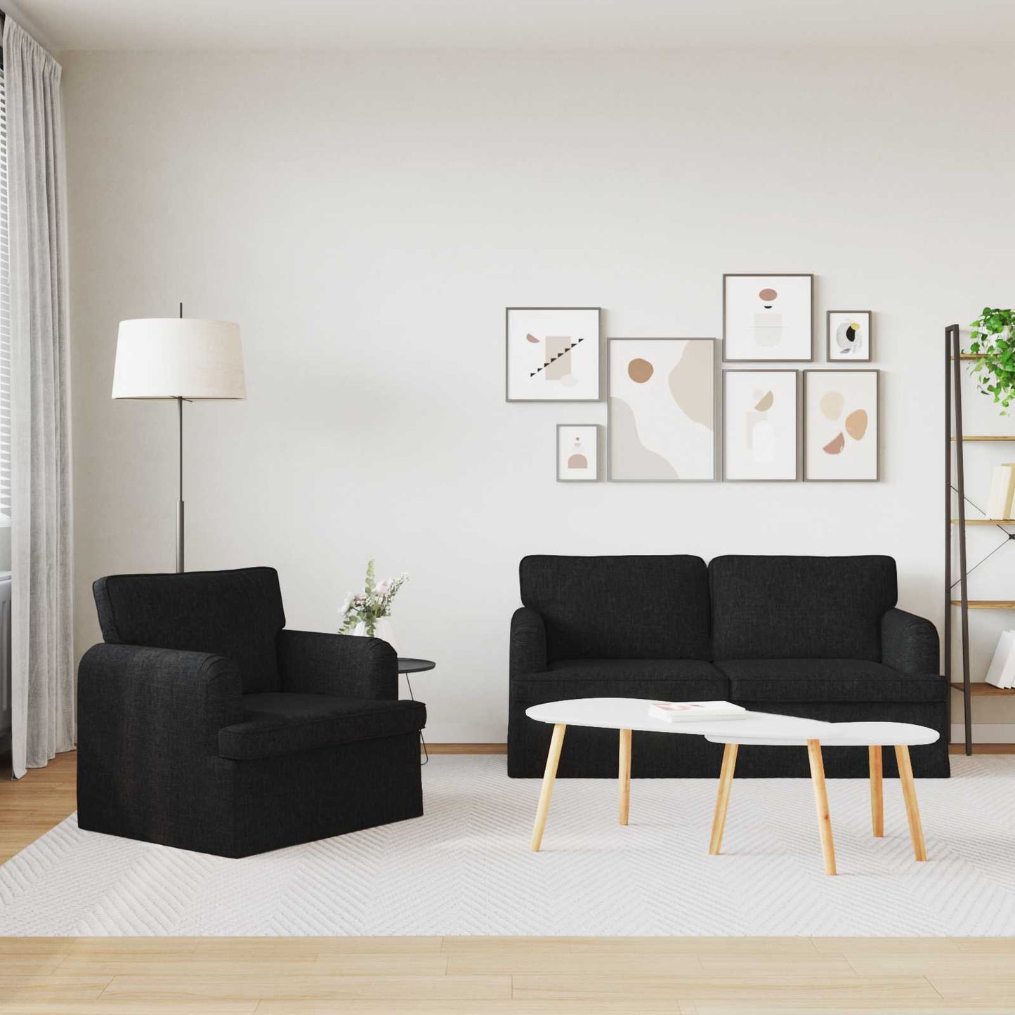 Sofa Set 2 pcs Schwarz 162 x 80 x 85 cm Stoff
