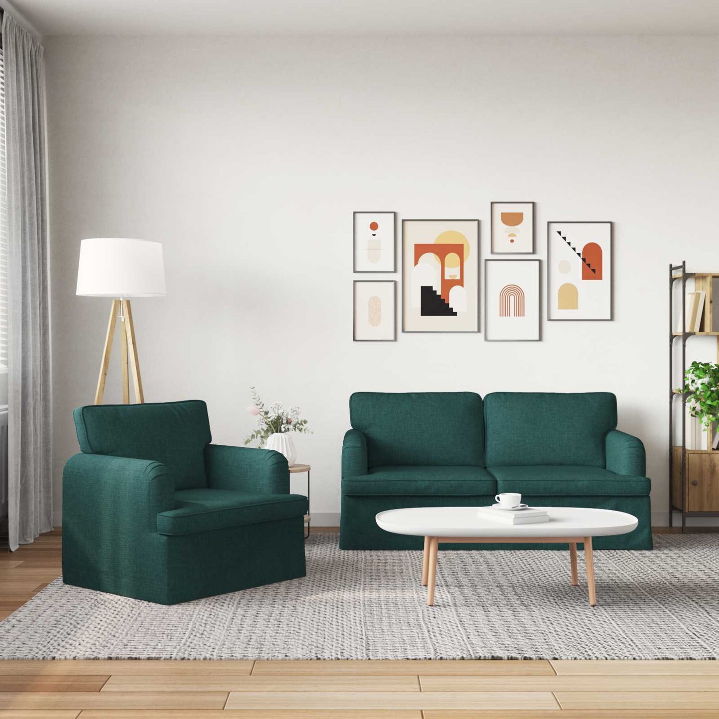 Sofa Set 2 pcs Dunkelgrün 162 x 80 x 85 cm Stoff