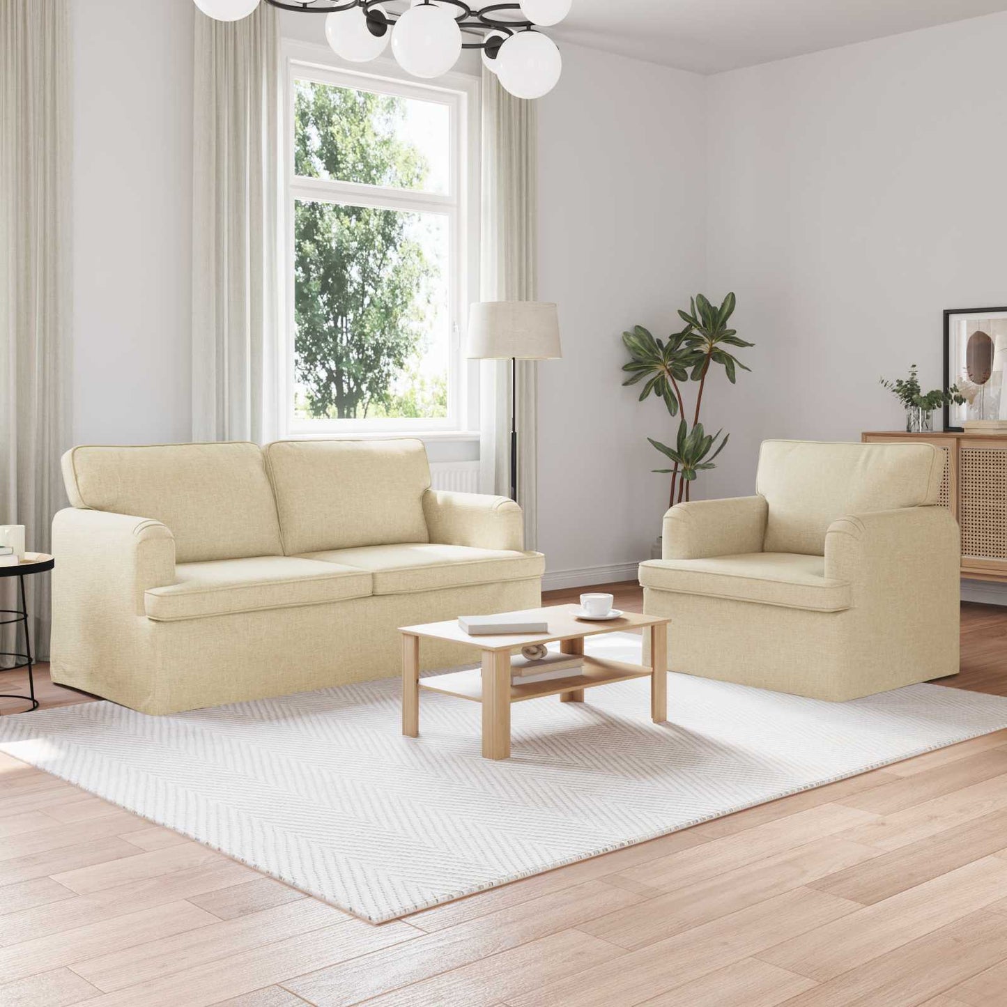 Sofa Set 2 pcs Creme 162 x 80 x 85 cm Stoff