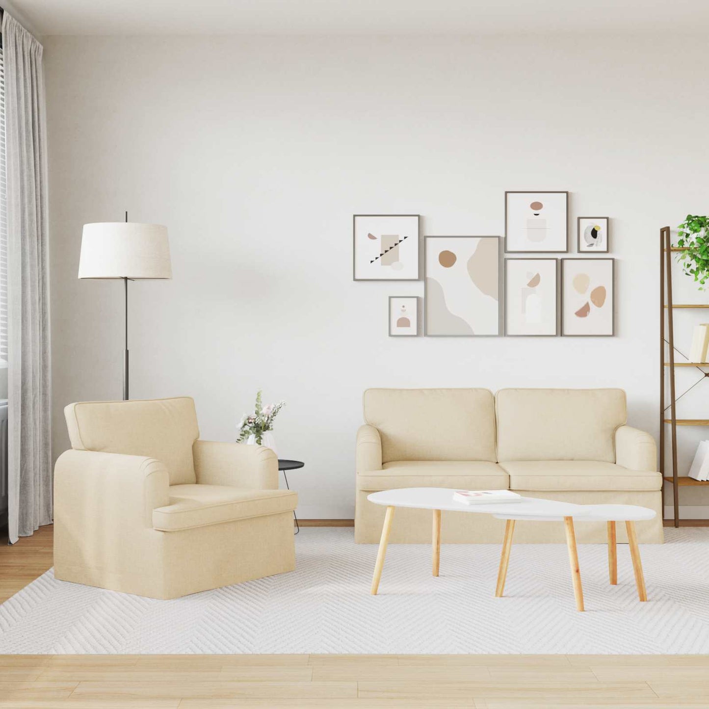 Sofa Set 2 pcs Creme 162 x 80 x 85 cm Stoff