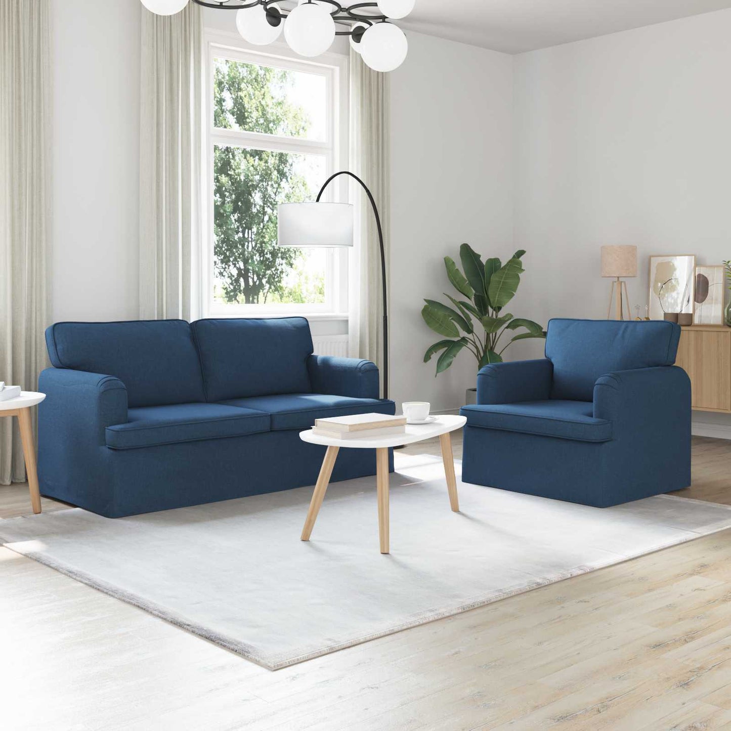 Sofa Set 2 pcs Blau 162 x 80 x 85 cm Stoff
