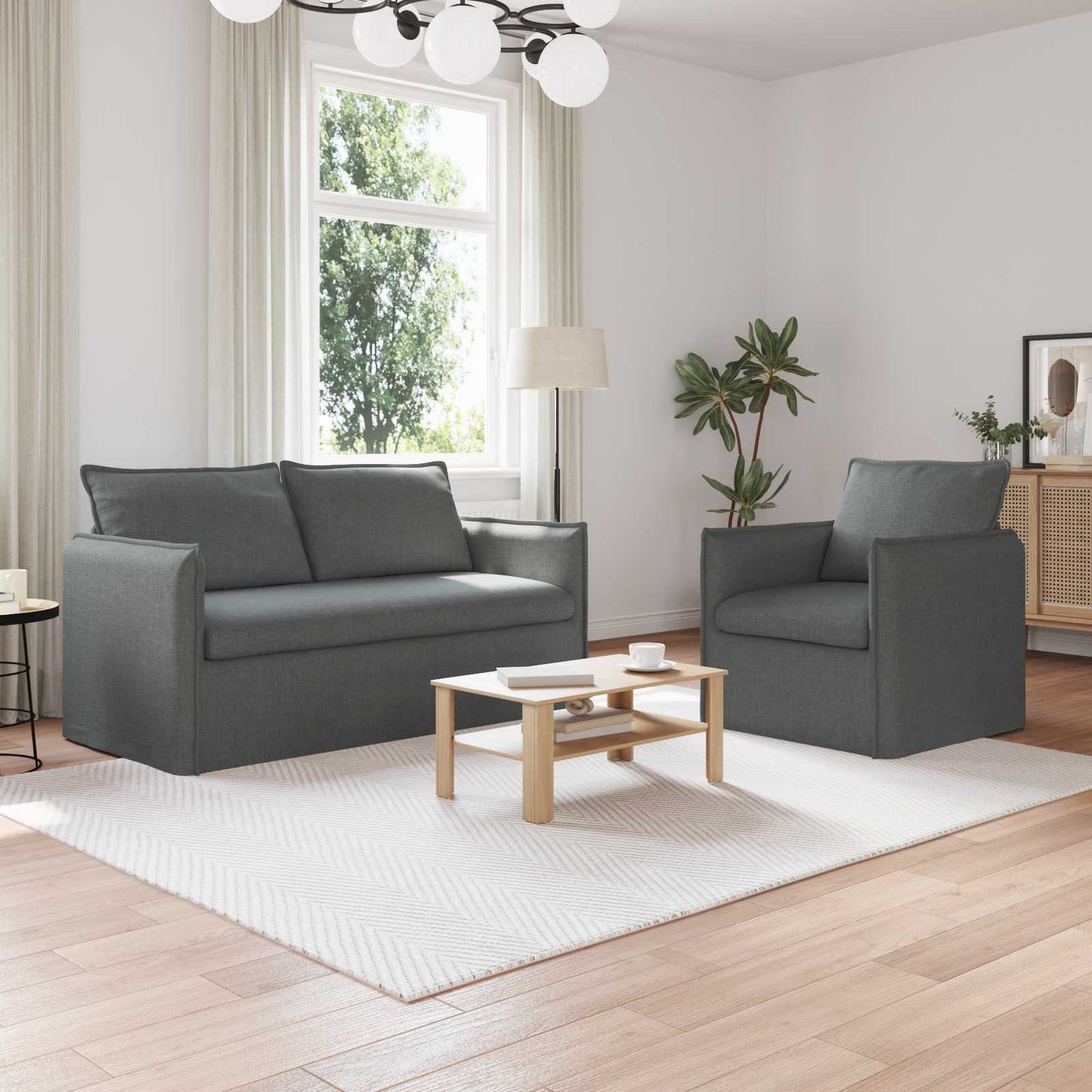 Sofa Set 2 pcs Dunkelgrau 156 x 82 x 85 cm Stoff