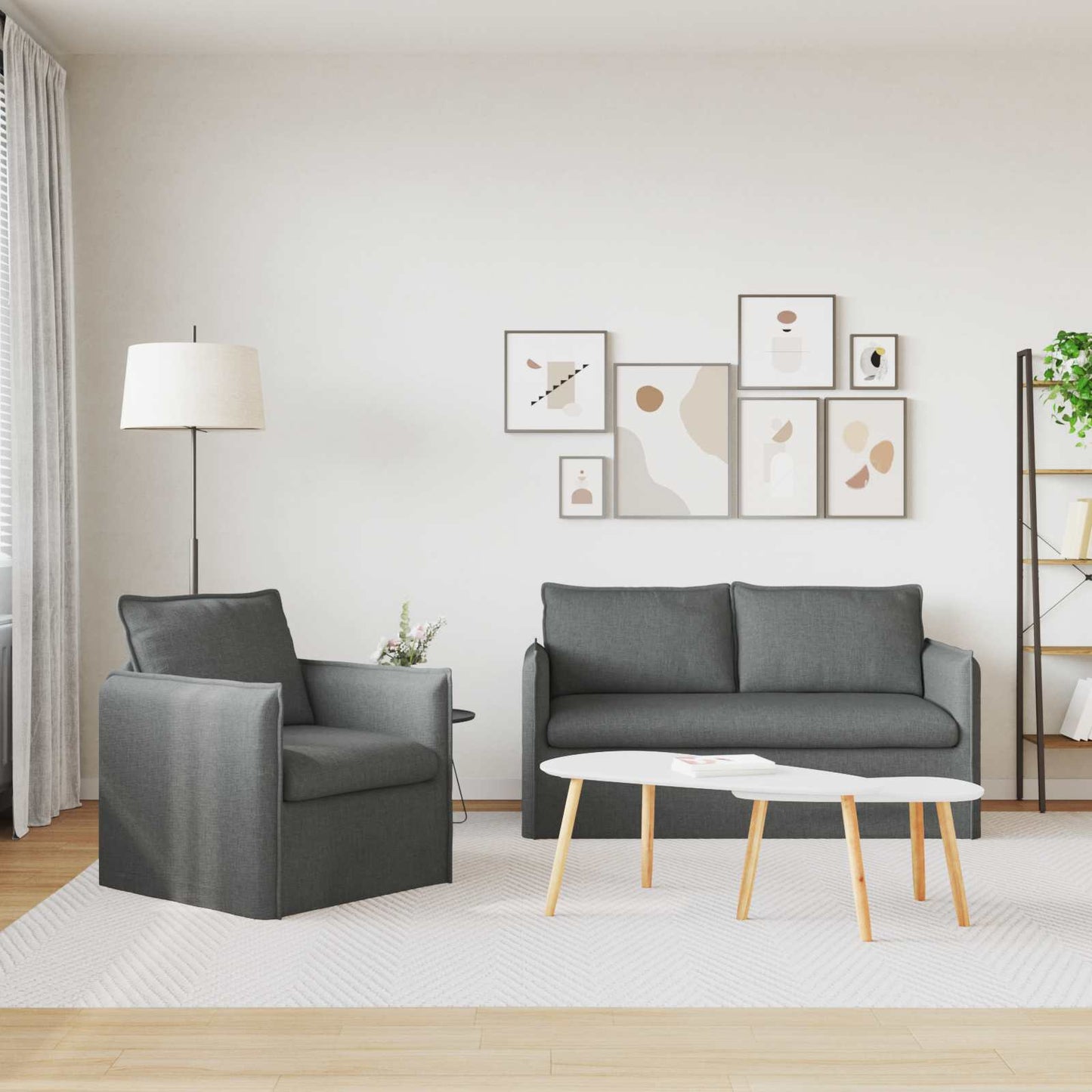 Sofa Set 2 pcs Dunkelgrau 156 x 82 x 85 cm Stoff