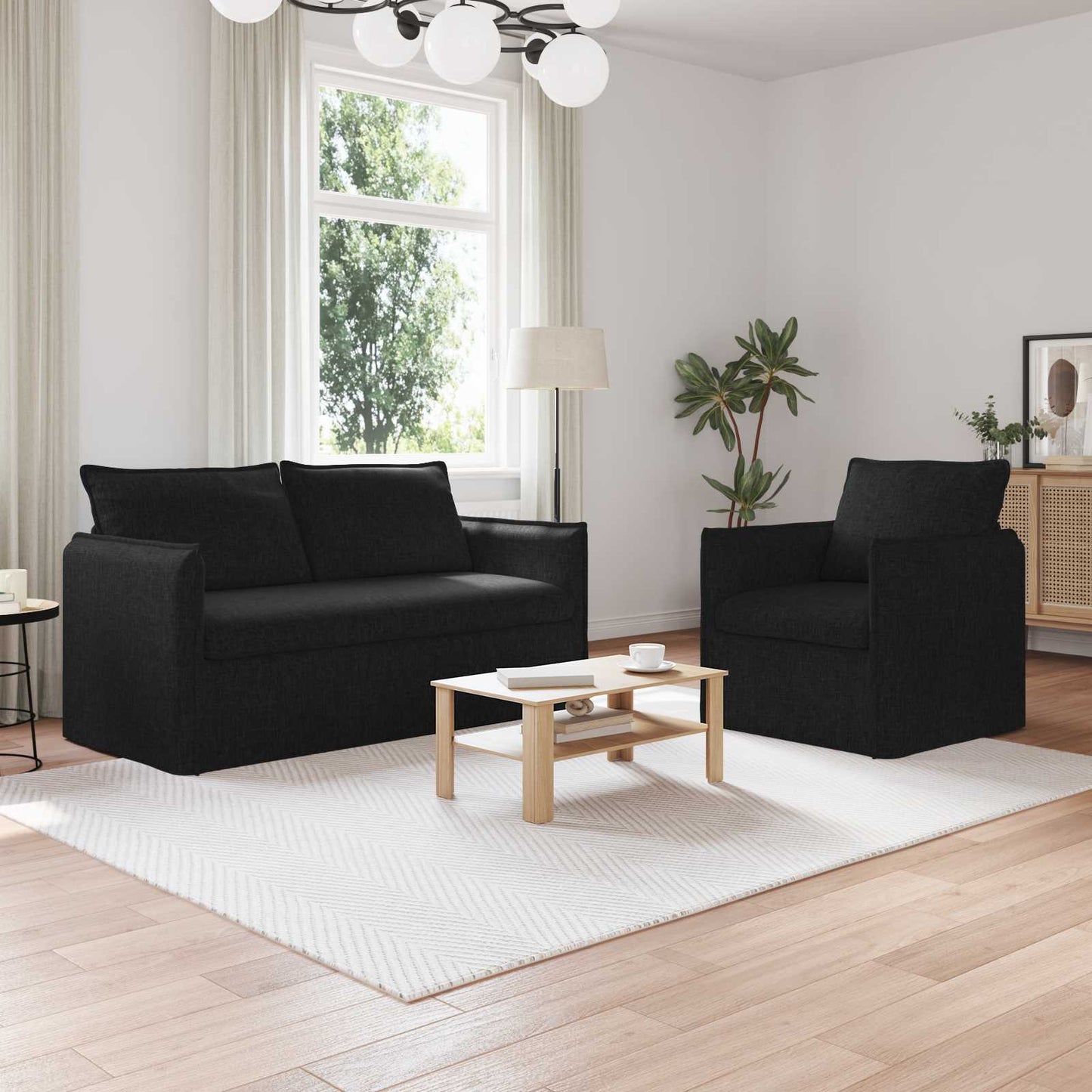 Sofa Set 2 pcs Schwarz 156 x 82 x 85 cm Stoff