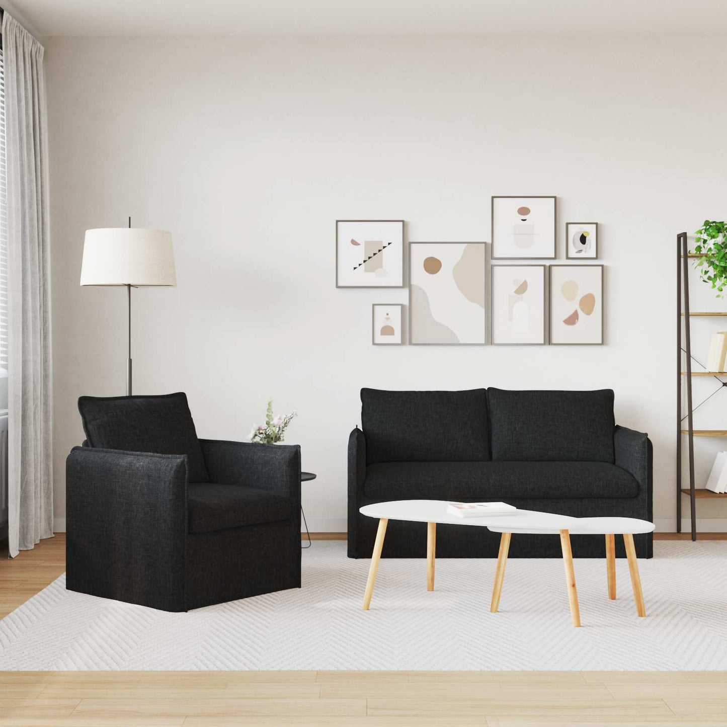 Sofa Set 2 pcs Schwarz 156 x 82 x 85 cm Stoff