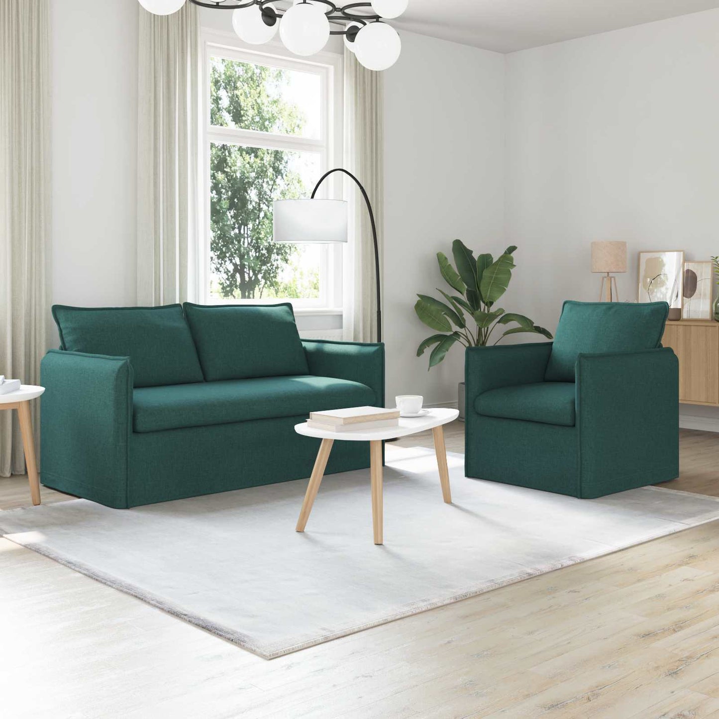 Sofa Set 2 pcs Dunkelgrün 156 x 82 x 85 cm Stoff